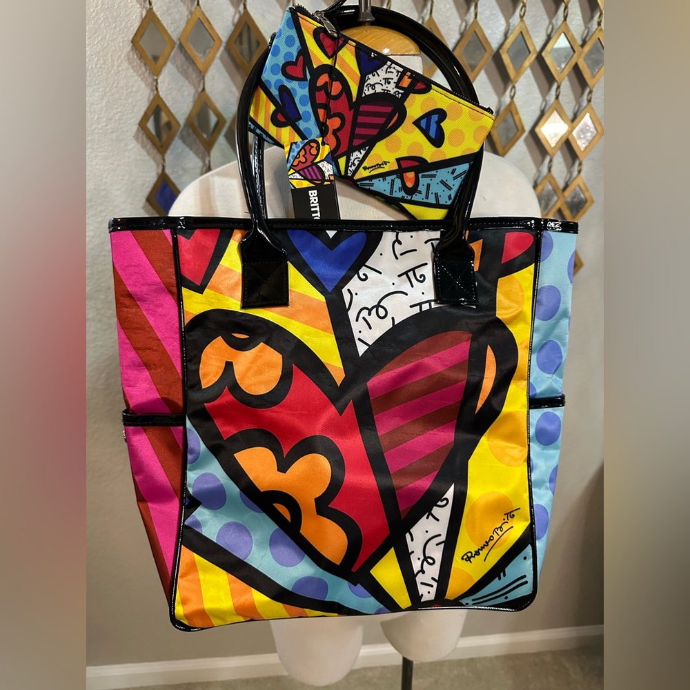 Romero Britto "A New Day" Heart Tote Bag & Wristlet